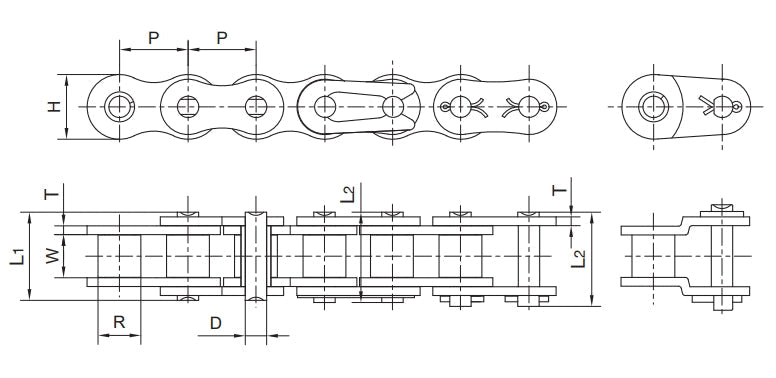 โซ่ KANA Stainless Steel Double Pitch Roller Chains KANA 100SS-1 240 Links 10ft