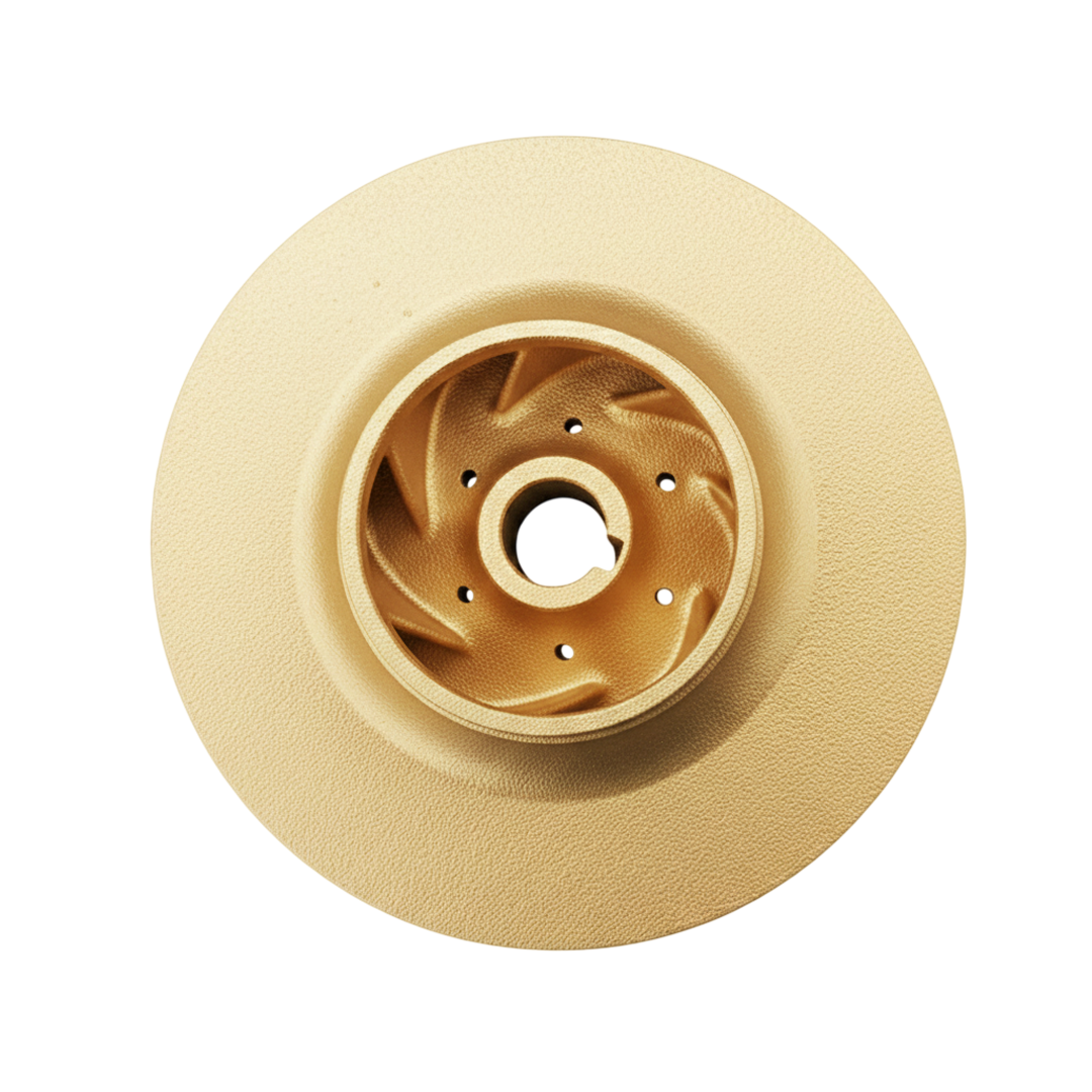 ใบพัดปั๊มน้ำทองเหลือง Impeller ขนาดเส้นผ่าศูนย์กลาง 264 mm. หนา 85 mm. จำนวน 7 ใบพัด.