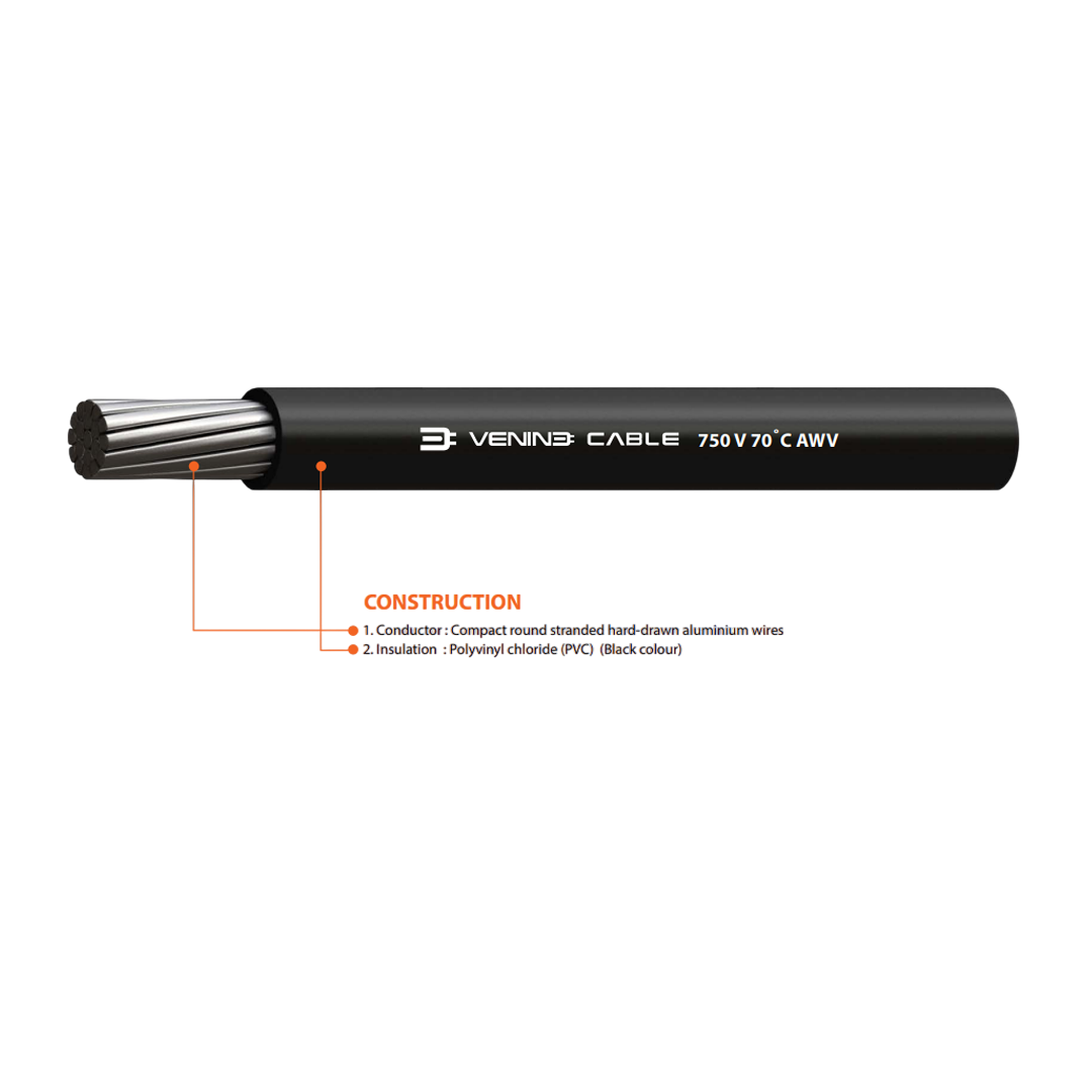 สายไฟ VENINE รุ่น 750 V 70˚C AWV พื้นที่หน้าตัด 240 จำนวนเส้นลวด 30
