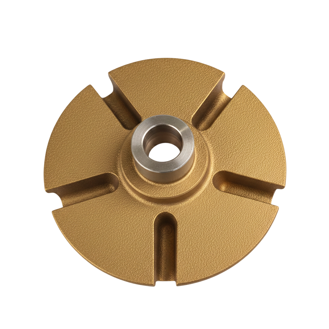 ใบพัดปั๊มน้ำทองเหลือง Impeller ขนาดเส้นผ่าศูนย์กลาง 112 mm. หนา 52.2 mm. จำนวน 5 ใบพัด.