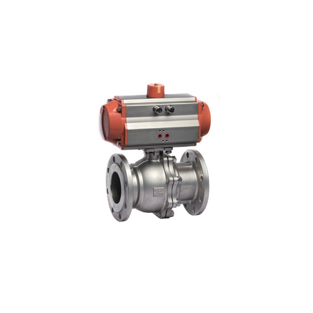 BK หัวขับวาล์ว Pneumatic Flanged Ball Valve 3PC DN65