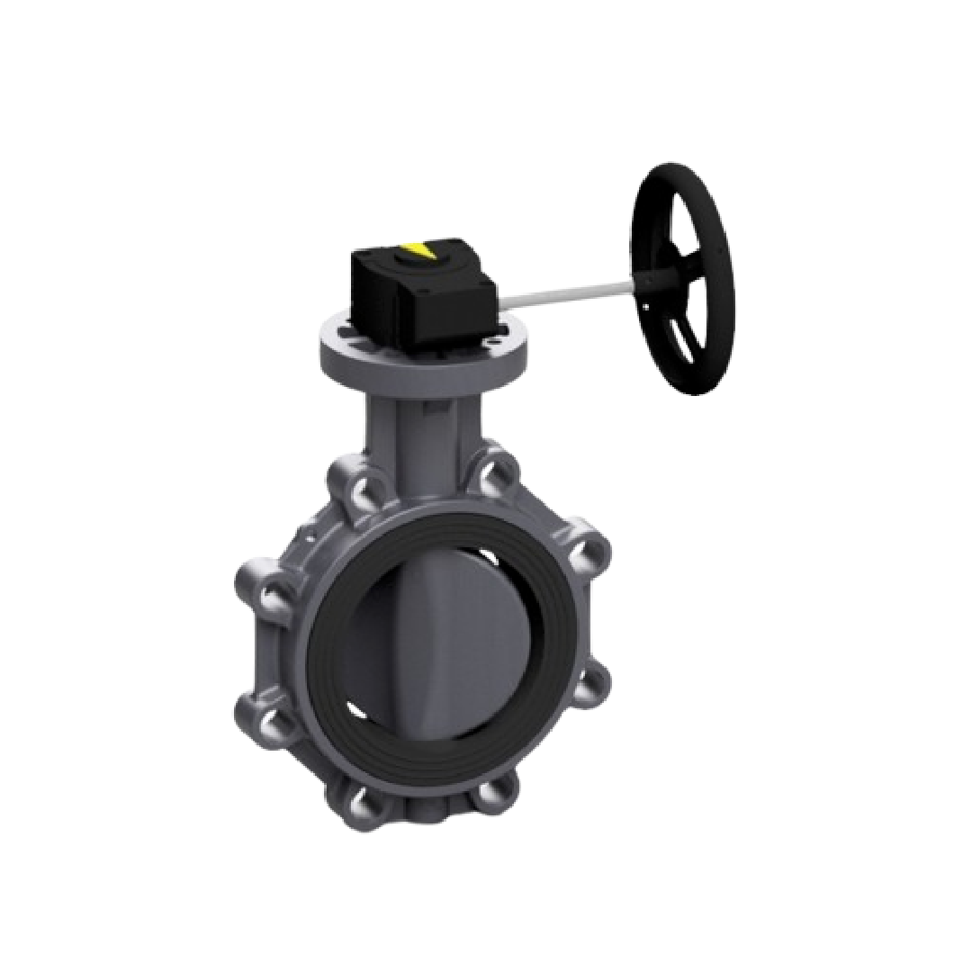 Effast วาล์วปีกผีเสื้อ PVC-U PROFLOW® P Butterfly Valve with Gearbox, AISI 420B stem EPDM ¹ FDRGFPFP1600.CR