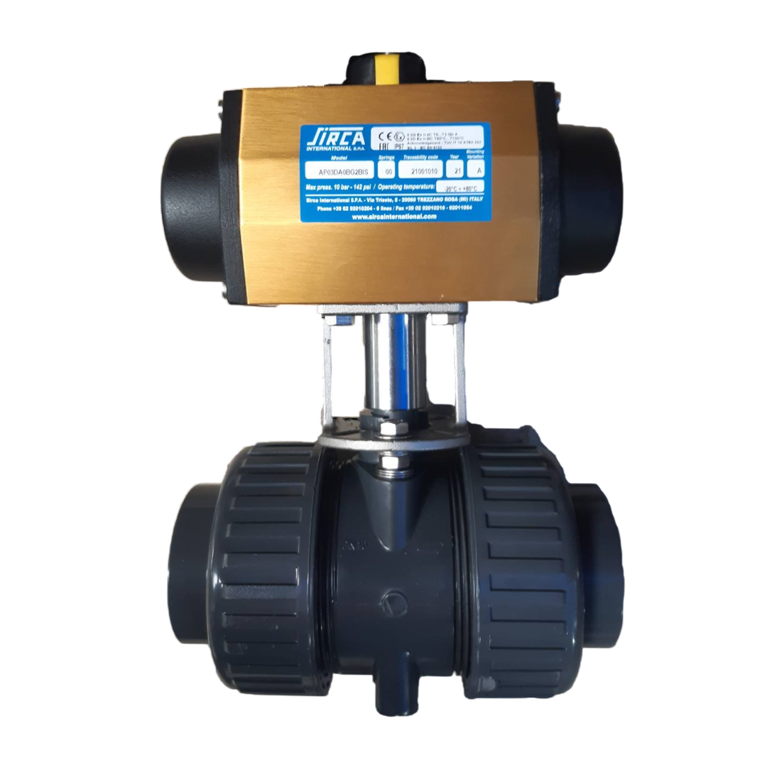 SIRCA Actuator + Ball Valve UPVC บอลวาล์วพลาสติกประกอบกับหัวขับลม DN50