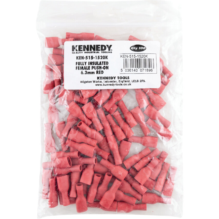 6.30mm FULLY INSULATED RED FEMALEPUSH-ON (100)