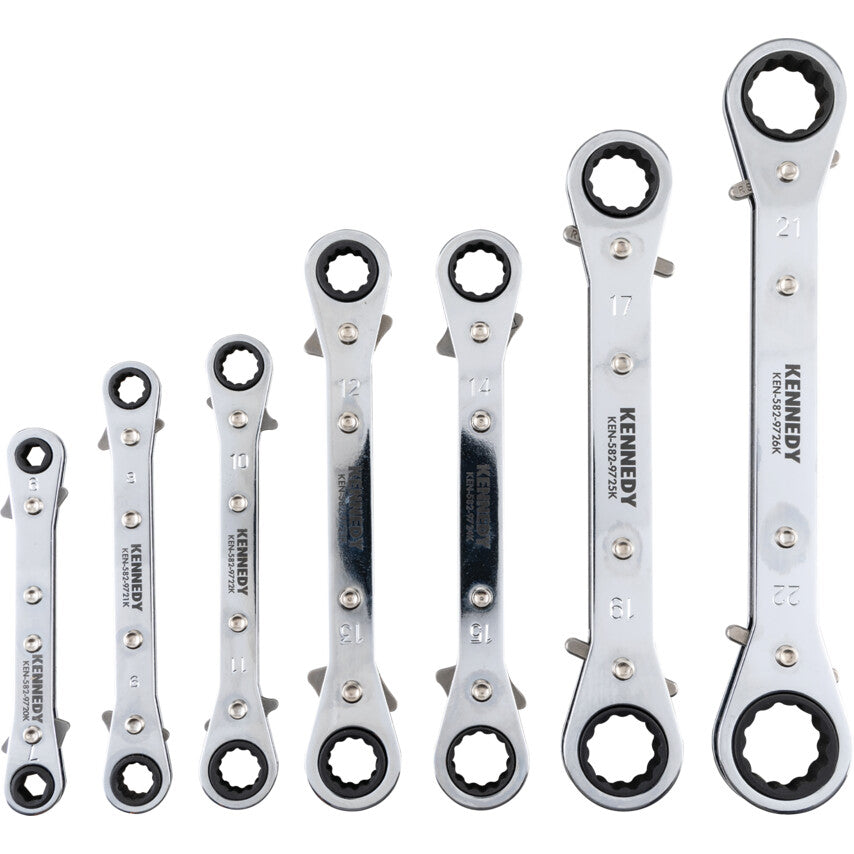 7PC 6-22mm STRAIGHT RATCHET RINGSPANNER SET