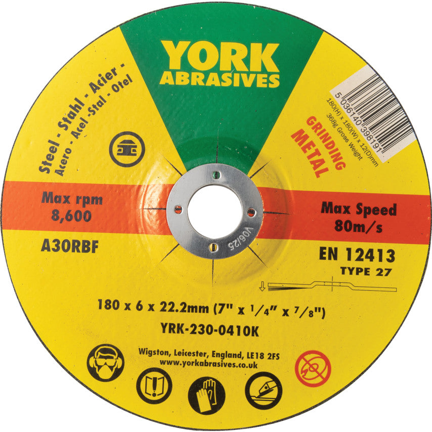 180x6x22.23 A30RBF DPC GRINDING DISC, T27