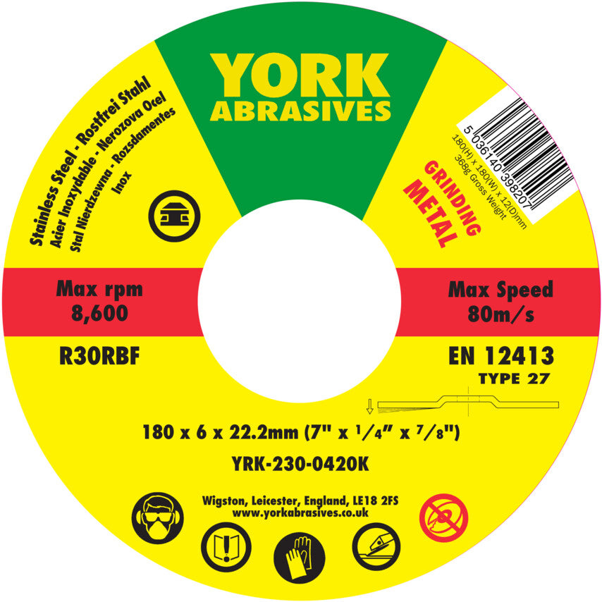 180x6x22.23 R30RBF DPC GRINDING DISC, T27 รหัส YRK2300420K