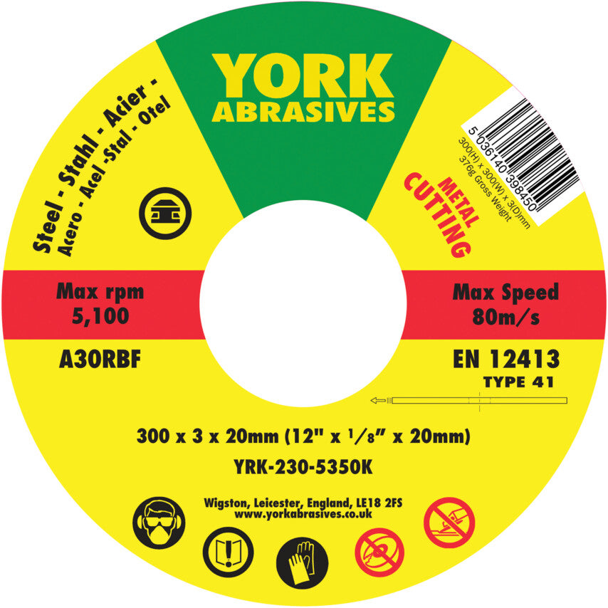 300x3x20mm A30RBF FLAT CUTTING DISC T41 รหัส YRK2305350K