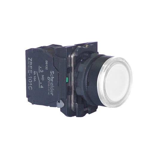 Push button switch Schneider XB4 - สวิทช์ปุ่มกดมีไพล็อตแลมป์ (LED) หัวเรียบ-กดค้าง 24V