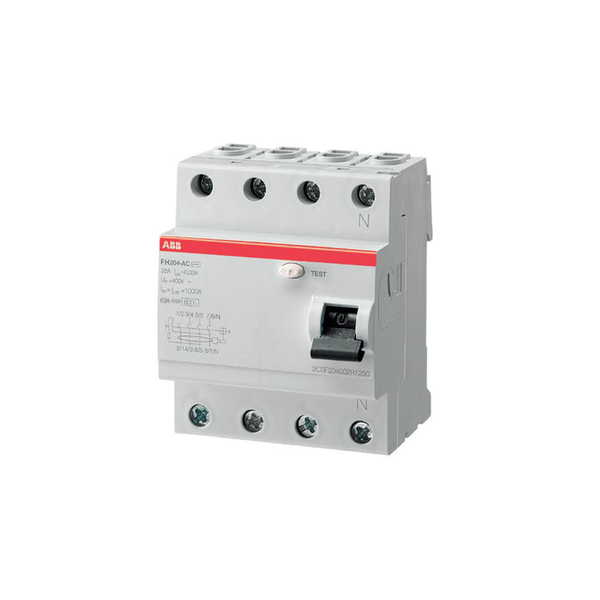 เบรกเกอร์ ABB อุปกรณ์ป้องกันไฟรั่วไฟดูด RCCB Type AC รหัสสินค้า FH204 AC-63/0.03