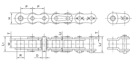 โซ่ KANA Stainless Steel Double Pitch Roller Chains KANA 80SS-1 240 Links 10ft