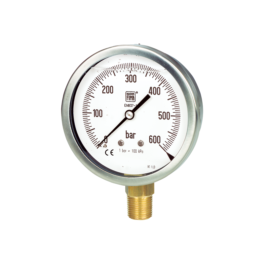 เกจวัดแรงดัน Nuova Fima -760mmHG - 0Bar(-1 -0Bar) Ø 4" Brass Lower 1/2" BSP