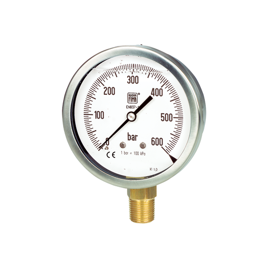 เกจวัดแรงดัน Nuova Fima -760mmHG - 0Bar(-1 -0Bar) Ø 4" Brass Lower 1/2" BSP