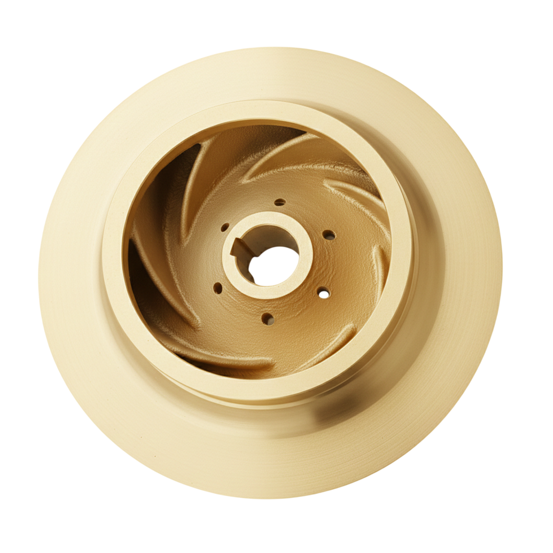 ใบพัดปั๊มน้ำทองเหลือง Impeller ขนาดเส้นผ่าศูนย์กลาง 309 mm. หนา 112 mm.  จำนวน 7 ใบพัด