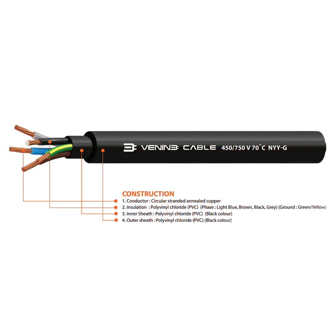 สายไฟ VENINE รุ่น 450/750 V 70˚C NYY-G พื้นที่หน้าตัด 35 จำนวนแกน 4+G ประเภทของตัวนำ 2