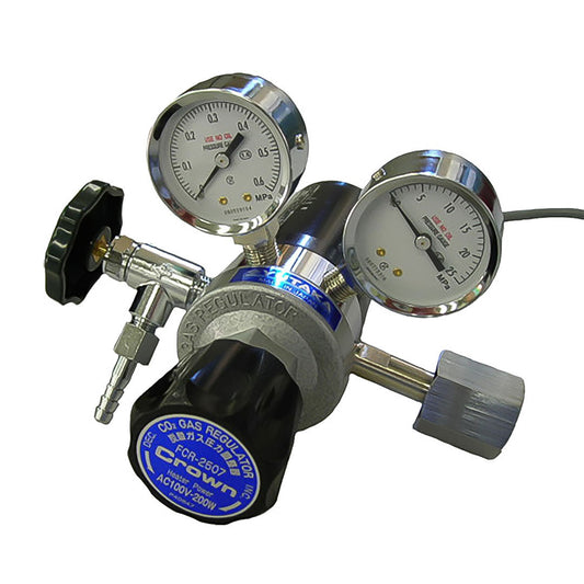 Pressure Regulator  Yutaka Crown  ตัวควบคุมแรงดัน  ซีรีส์  FCR-100N สำหรับก๊าซคาร์บอนไดออกไซด์ พร้อมฮีทเตอร์ในตัวและมาตรวัดการไหล รหัสสินค้า FCR25-4-5AB6-2RFH85-V-100V