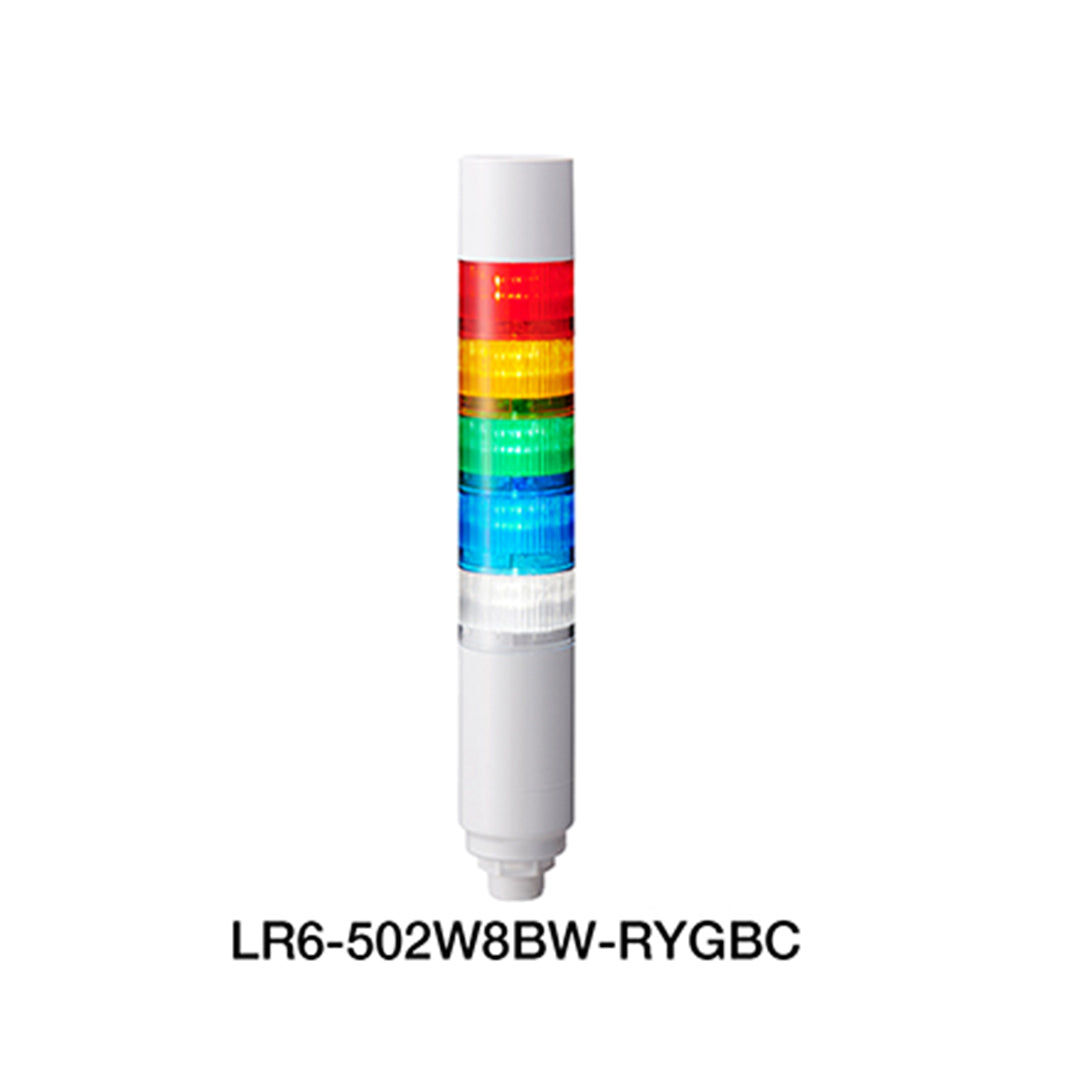 Warning Light ไฟสัญญาณเตือน Patlite LR6 ซีรีส์ (M12 คอนเนคเตอร์) code LR6-502W8BW-RYGBC