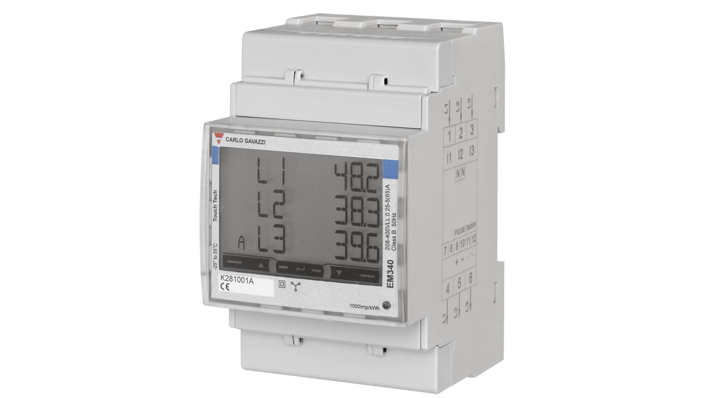 Carlo Gavazzi 3 Phase LCD Energy Meter Code EM340DINAV23XM1PFB