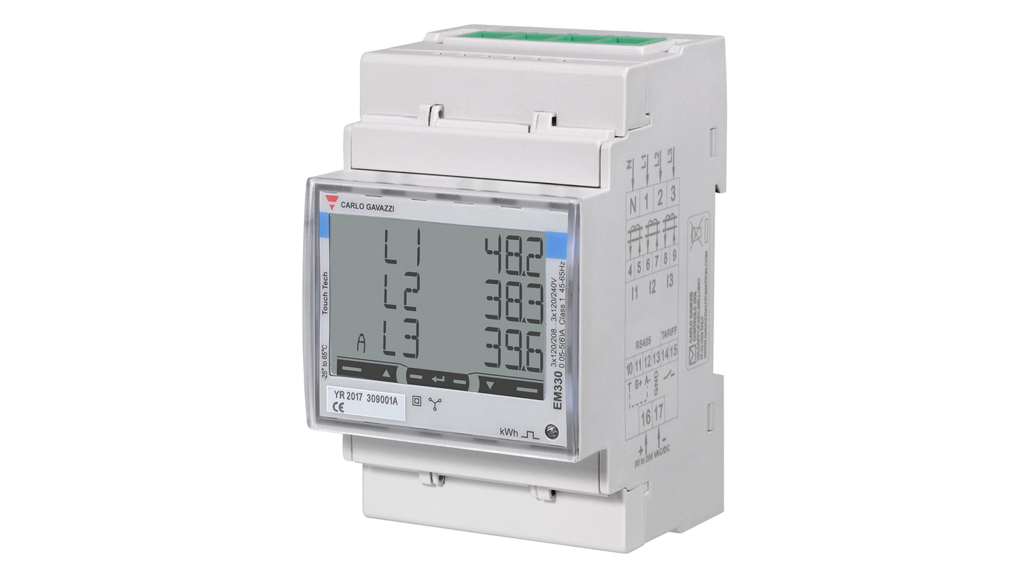 Carlo Gavazzi 3 Phase LCD Energy Meter Code EM330DINAV53HS1PFB