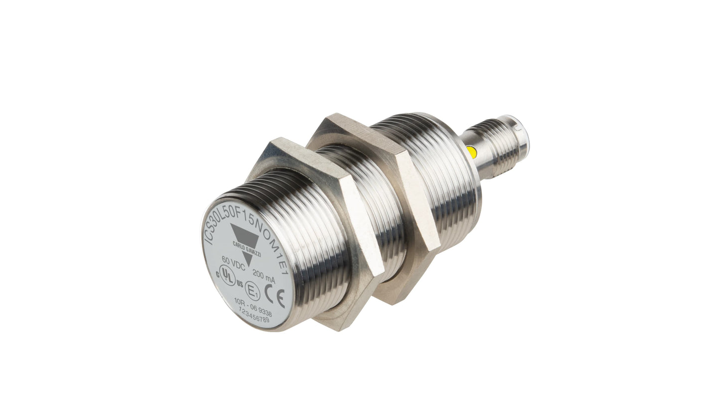 Carlo Gavazzi ICS30 Series Inductive Barrel-Style Inductive Proximity Sensor Code ICS30L50F15PCM1E1