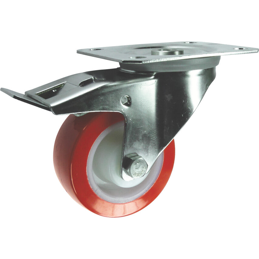 SS BRAKED SWIVEL PLATE 80mmPOLYURETHANE TYRE รหัส ATL9457401G
