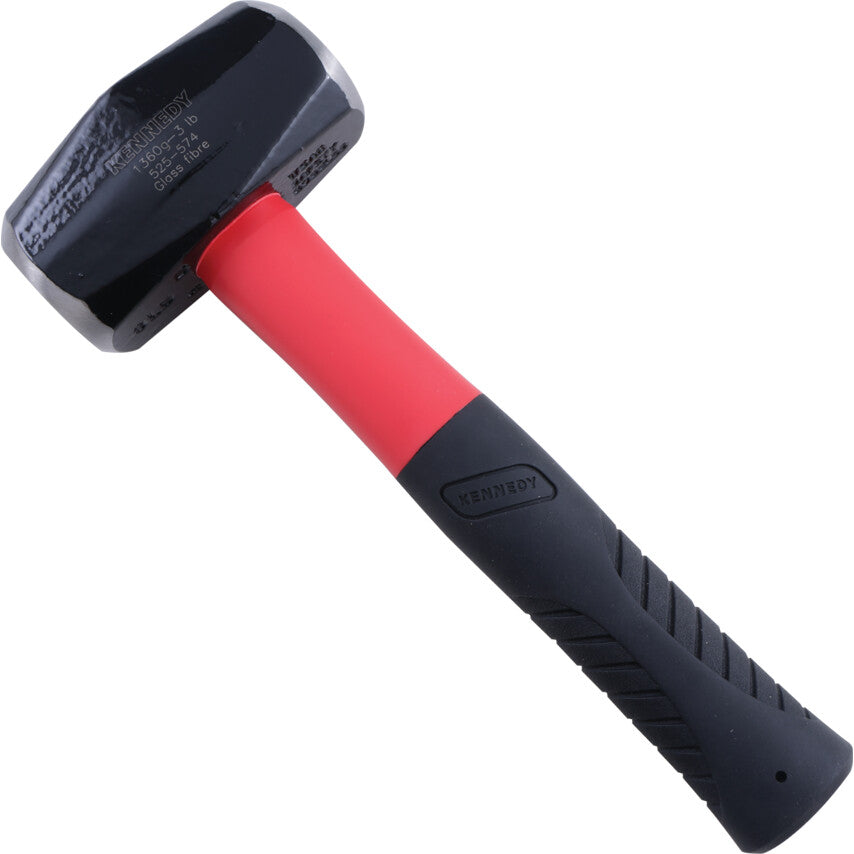 3lb CLUB / LUMP HAMMER, FIBREGLASS HANDLE WITH RUBBER GRIP