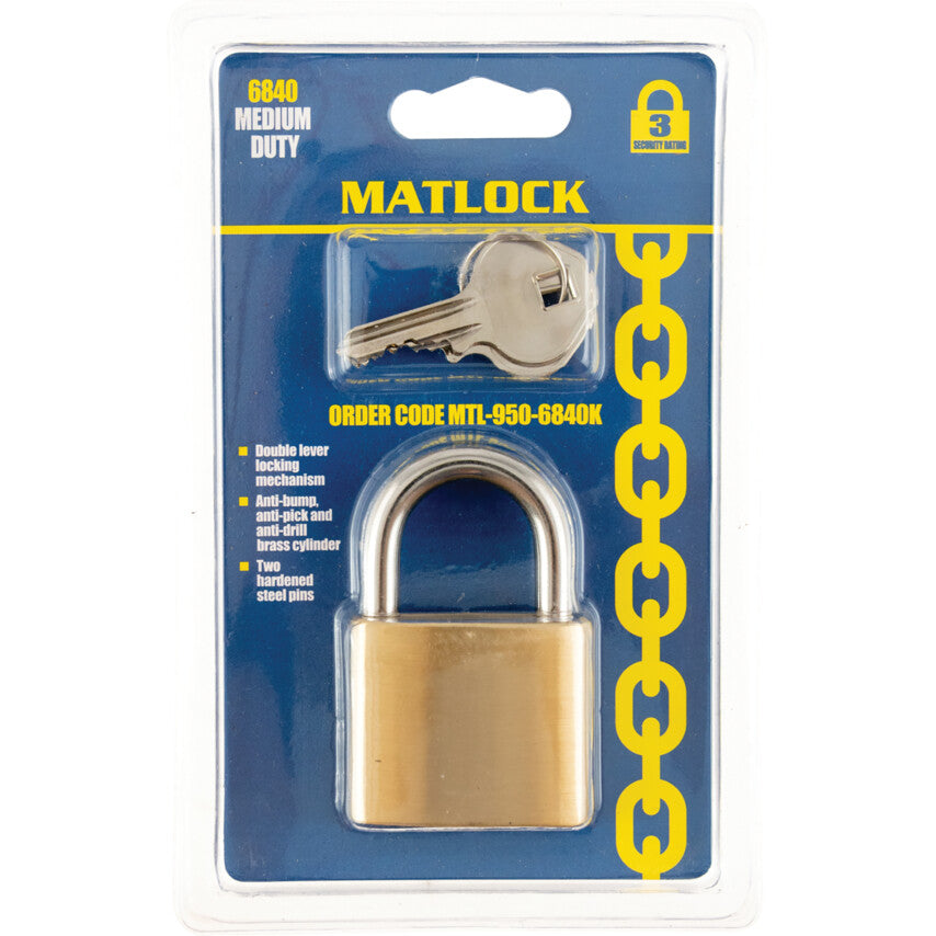 40mm SLIMLINE BRASS PADLOCK STEELSHACKLE