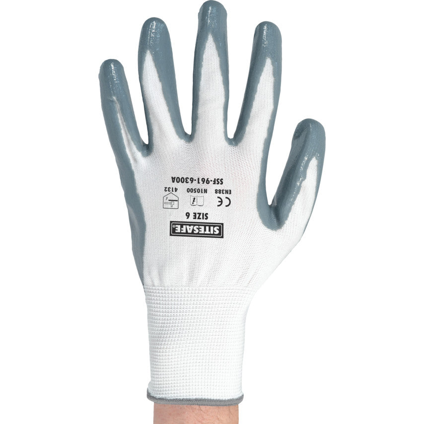 SITESAFE FLAT NITRILE COATED GLOVES    SZ.6 รหัส SSF9616300A