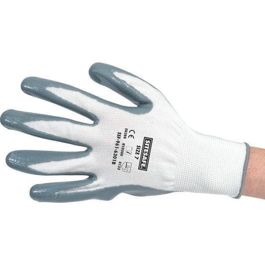 SITESAFE FLAT NITRILE COATED GLOVES    SZ.7 รหัส SSF9616301B