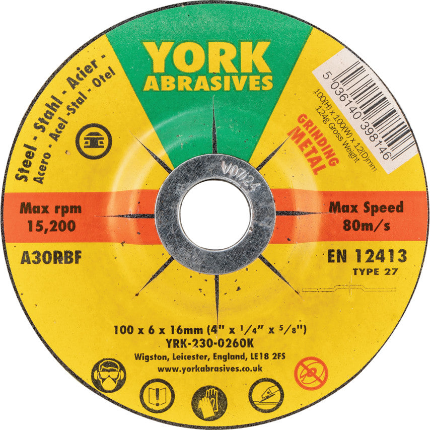 100x6x16 A30RBF DPC GRINDING DISC, T27