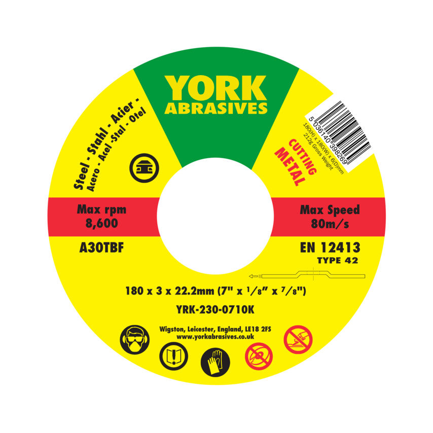 180x3x22.23 A30TBF CUTTING DISC, T42 รหัส YRK2300710K