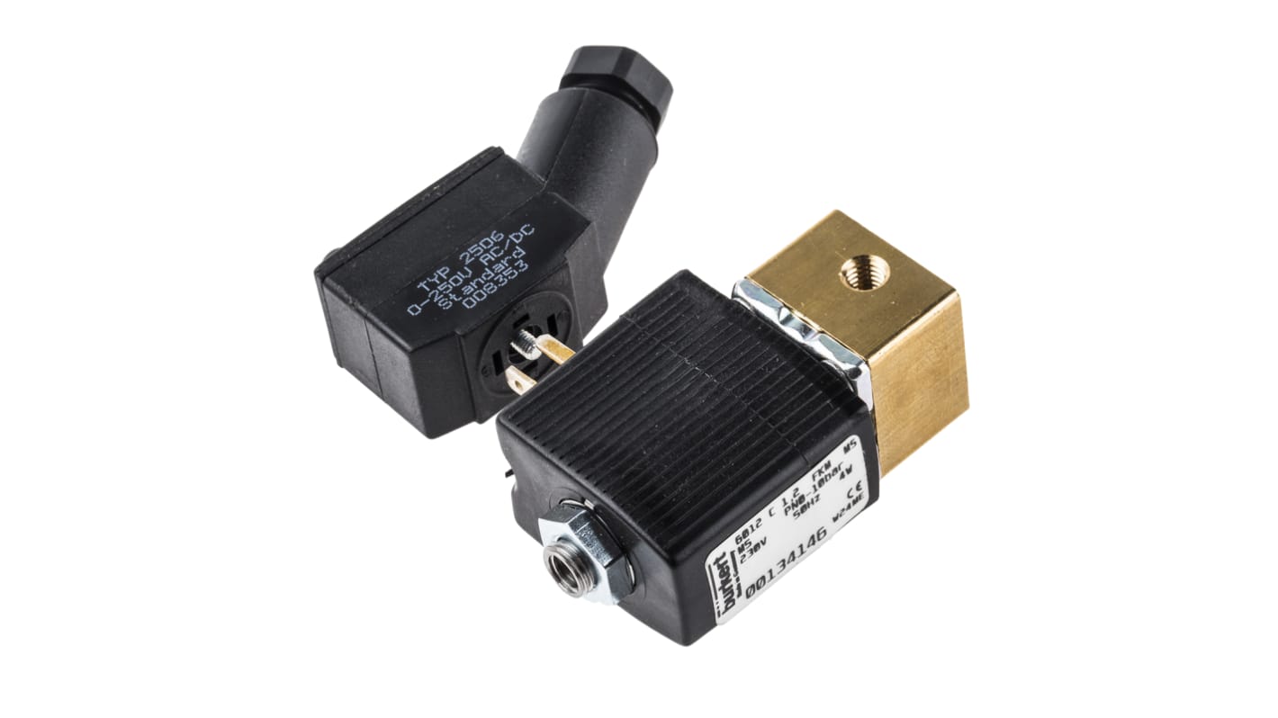 Burkert Solenoid Valve 134146, 3 port(s) , NC, 230 V ac, M5RS Stock No.:313-2037หมายเลขชิ้นส่วนของผู้ผลิต / Mfr. Part No.:134146