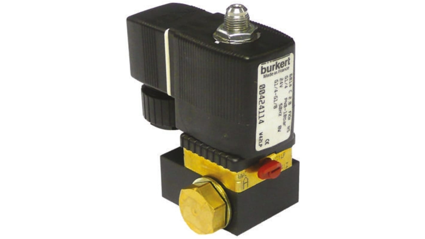 Burkert Solenoid Valve 424113, 3 port(s) , NC, 24 V dc, 1/8inRS Stock No.:468-128หมายเลขชิ้นส่วนของผู้ผลิต / Mfr. Part No.:424113