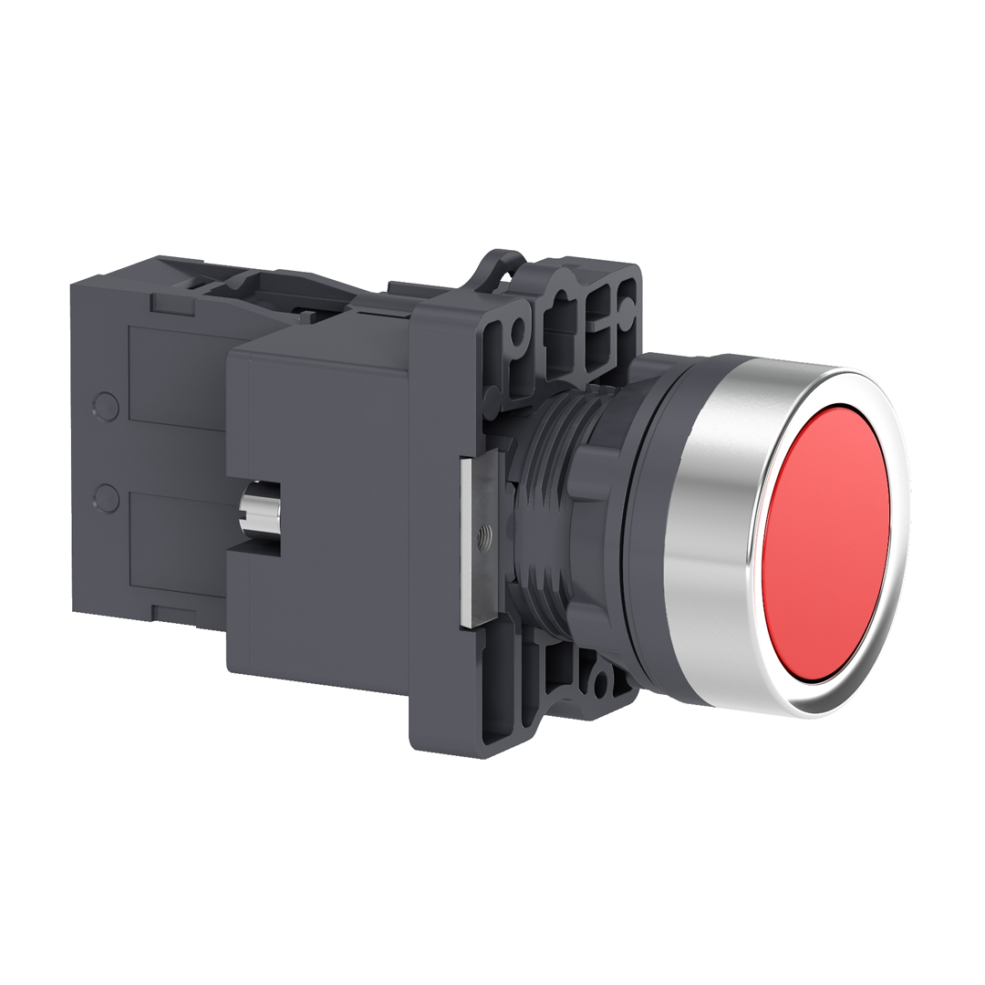 Push button switch Schneider XA2 (สวิทช์ปุ่มกดมีไพลอตแลมป์ หัวเรียบ - กดเด้งกลับ) 24V (50/60Hz)