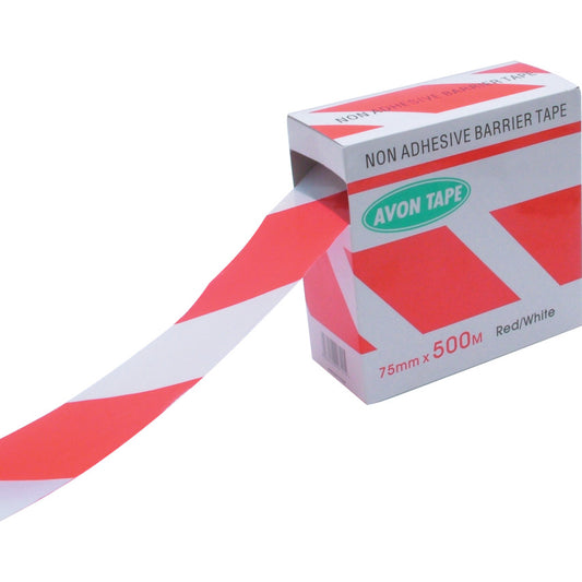 75mmx500M RED/WHITE BARRIER TAPE IN DISPENSER