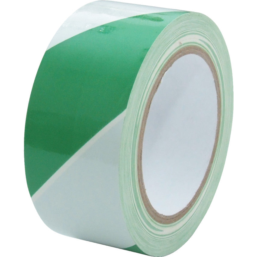 50mm x 33m GREEN/WHITE HAZARDMARKING TAPE