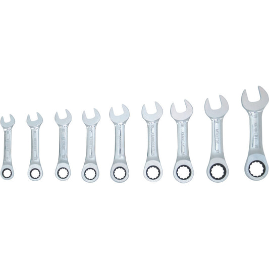 10-19mm SHORT RATCHET COMBINATIONSPANNER SET 9PC