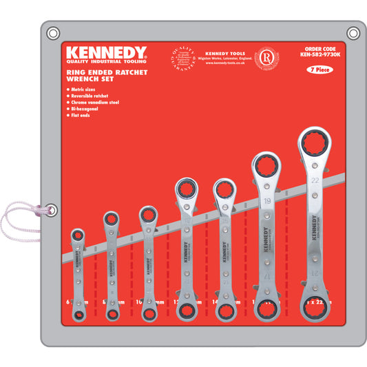 7PC 6-22mm STRAIGHT RATCHET RINGSPANNER SET