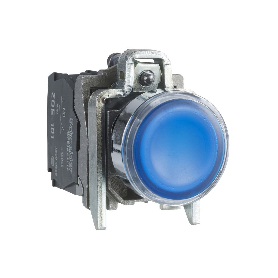 Push button switch Schneider XB4 - สวิทช์ปุ่มกดมีไพล็อตแลมป์ (LED) หัวเรียบ-กดค้าง 220-240V