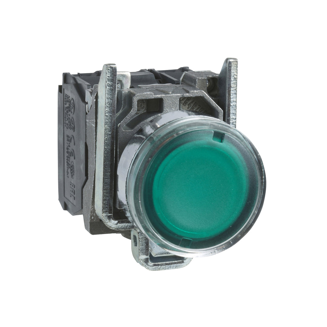 Push button switch Schneider XB4 - สวิทช์ปุ่มกดมีไพล็อตแลมป์ (LED) หัวเรียบ-กดค้าง 220-240V