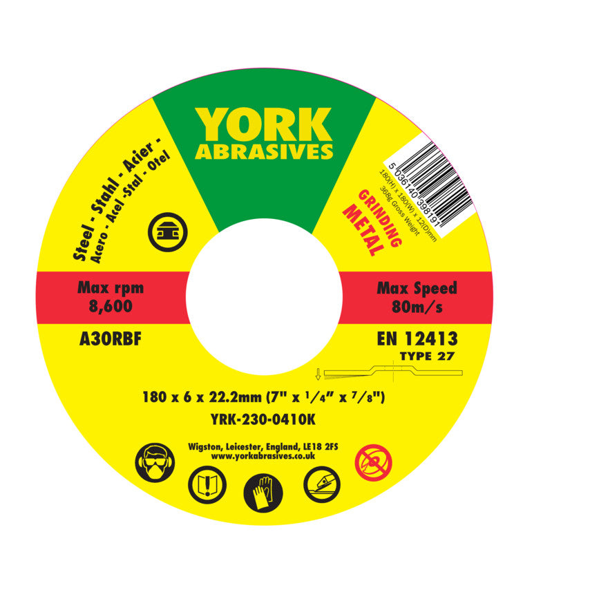 180x6x22.23 A30RBF DPC GRINDING DISC, T27